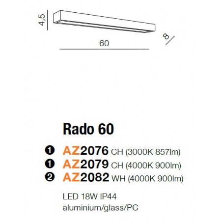 Płaski kinkiet - RADO 60 AZ2079 CHROM 4000K - Azzardo