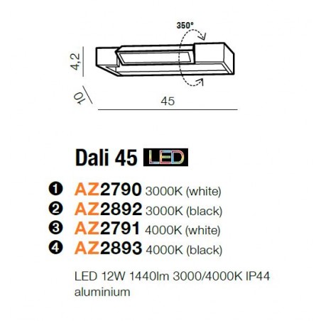 Nowoczesny kinkiet - DALI 45 AZ2790 3000K BIAŁY - Azzardo