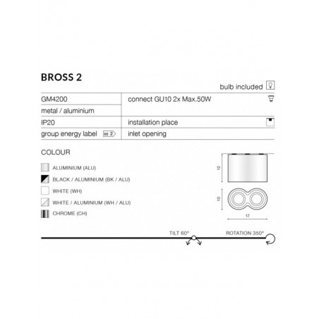 Nowoczesny plafon - BROSS 2 AZ0784 WH / ALU - Azzardo